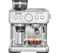 Machine à espresso VEVOR avec broyeur, 15 bars Machine à espresso semi-automatique avec mousseur à lait, buse vapeur, réservoir d'eau amovible et manomètre pour cappuccino, latte, machiato