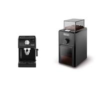 Machine à expresso De'Longhi ECP 31.21 | Porte-filtre avec finition aluminium | Filtre pour 1 ou 2 tasses Espresso | Noir & Moulin à Café Electrique, Broyeur avec Réservoir d'une Capacité de 120 g