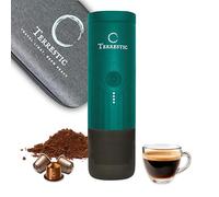 Machine à expresso électrique portable Terrestic Dose + étui de transport rigide - pour café moulu et capsules Nespresso, fonctionne sur batterie et charge USB-C, pour voiture, camping (Bleu sarcelle)