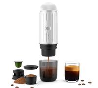 Machine à expresso portable, cafetière électrique rechargeable 12 V, chauffage en un clic, compatible avec les capsules NS et le café moulu, pour le camping, les voyages et la maison (blanc)