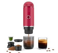 Machine à expresso portable, cafetière électrique rechargeable 12 V, chauffage en un clic, compatible avec les capsules NS et le café moulu, pour le camping, les voyages et la maison (rouge)
