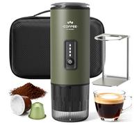 Machine à expresso portable, ensemble de cafetière 3 en 1 avec sac de transport et support à café, machine à café fonctionne avec café moulu et dosette de capsules, cafetière auto-chauffante avec