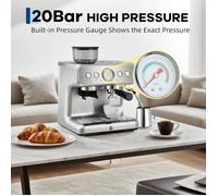 Machine à expresso semi-automatique - LUNSY - Broyeur intégré - Réservoir à grains 200 g - 30 réglages de mouture