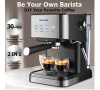 Machine à expresso semi-automatique tout-en-un 1050W, avec mousseur à lait, préparer café à maison, réservoir d'eau de 1,5 L(noir)