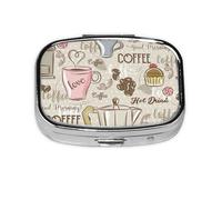 Machine à expresso vintage avec imprimé cupcakes et haricots, pilulier à 2 compartiments, organiseur portable