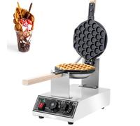 Machine à Gauffre Bubble Waffle 1400W, Gaufrier Professionnel Œuf de Hong Kong avec Plaques Rotatif 180°, Température Réglable 50-250°C & Minuterie 0-5 Min, Revêtement Antiadhésif pour Café