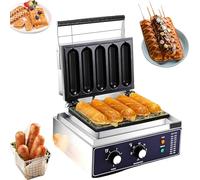 Machine à gaufres pour hot-dogs commerciale 1500W, machine à corn dogs avec plaques antiadhésives, acier inoxydable, contrôle de température 0-300°C pour usage domestique ou professionnel