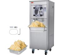 VEVOR Sorbetière Commerciale Rendement 18 L/h, Turbine à Glace 1600 W Saveur Unique, Machine à Glace Électrique Cylindre Inox 6 L, avec Roues, Pré-refroidissement Automatique, Panneau LED, Snack-bars