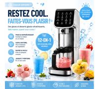 Machine à glace IcyTreat 1,5 L/57 oz, pas besoin de glace, machine à slush domestique avec 12 programmes prédéfinis, sans BPA, pour gelato, sorbet, milkshake, yaourt, avec récipients Tritan, cuillère,