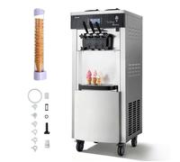 Machine à Glace Molle Commerciale-VEVOR-Machine à Crème Glacée sur Pied 20-28 L/h-Pré-refroidissement Autonettoyage
