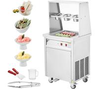 Machine à glace pour rouleaux de glace frits - Poche carrée de 35,4 x 35,4 cm - Machine à glace commerciale en acier inoxydable avec compresseur et 2 racloirs