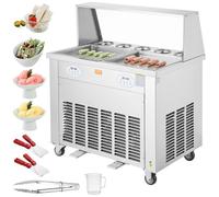 Machine à Glace Roulée-VEVOR-avec 2 Casseroles 38x38 cm-Plancha à Glace Roulée en Inox Alimentaire-pour Boutiques de Desserts