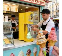 Machine à Glace Spaghetti Professionnelle 80W, Sorbetière Turbine à Glace avec 4 Moules Interchangeables, Machine à Crème Glacée Commerciale Compacte pour Glacier, Café, Restaurant, Dessert Yellow