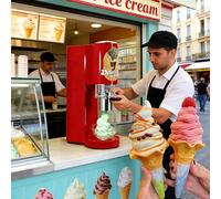 Machine à Glace Spaghetti Professionnelle 80W, Sorbetière Turbine à Glace avec 4 Moules Interchangeables, Machine à Crème Glacée Commerciale Compacte pour Glacier, Café, Restaurant, Dessert Red