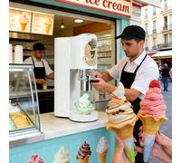 Machine à Glace Spaghetti Professionnelle 80W, Sorbetière Turbine à Glace avec 4 Moules Interchangeables, Machine à Crème Glacée Commerciale Compacte pour Glacier, Café, Restaurant, Dessert White