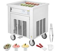 Machine à glace Supreme® - Rouleau à glace frites avec poêle carrée de 50 x 50 cm - Glacière commerciale en acier inoxydable avec compresseur et 2 racloirs.