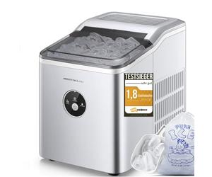 Machine à glaçons 14kg en 24h, 9 glaçons en 6 minutes, silencieux sous 40dB, affichage LED, facile à nettoyer, pelle et panier, sans installation, sur comptoir, pour la maison/cuisine (Argent)