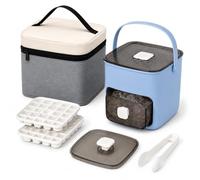Machine à Glaçons à Pression 5 en 1 avec Sac Isotherme, Bac à Glaçons pour Congélateur avec Boîte de Rangement, 2 Plateaux 48 Glaçons, Couvercle Bouton Poussoir et Pince, Machine a Glacon Portable pou
