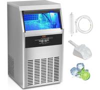 Machine à glaçons commerciale Machine à glaçons 56 kg / 24 h, Machine à glaçons cubique légère 15 kg Capacité de stockage de glace 60 pcs. Machine à glaçons en acier inoxydable avec filtre à eau et pe