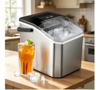 Machine à Glaçons Compacte pour Maison, 9 Glaçons Ronds en 6-8 min, Réservoir 1.3L, Production 12kg/24h, Auto-Nettoyant, Inox