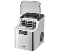 VEVOR Machine à Glaçons de Comptoir Rendement 20,4 kg/24 h, Appareil de Préparation de Glaçons Portable, Autonettoyante avec Pelle à Glace et Panier, pour Cuisine Bar Bureau Maison, Argenté