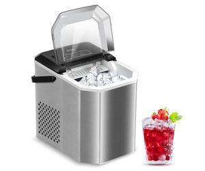 Machine à glaçons MPM - Portable en Acier Inoxydable avec Capacité de 12 kg - 2 Tailles de Glaçons au Choix - Fonction d’auto-nettoyage - Sans Raccordement à L’eau