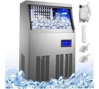 Machine à Glaçons Professionnelle 50KG par 24H 4X9 Cubes Machine à Glaçons Automatique Commercial Ice Maker Réglage de l'Épaisseur Glace Acier Inox