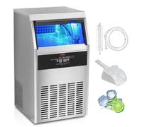 VEVOR Machine à Glaçons Commerciale 47 kg/24 h Appareil de Préparation de Glaçons 50 Bacs à Glaçons Capacité de Stockage 15 kg Nettoyage Auto sans Installation Autoportant pour Maison Restaurant Bar