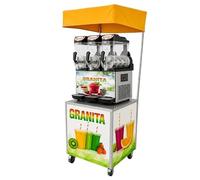 Machine à Granita 3 × 15 L sur Chariot Inox avec Parasol Jaune - Ensemble Complet