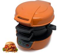 Machine à hamburger électrique 600 W - Machine à sandwich et petit-déjeuner antiadhésive, multifonctionnelle pour hamburgers, muffins, paninis et œufs McMuffins, plaque ronde rouge (couleur : orange)