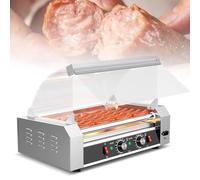 Machine à hot-dog, grill à saucisses de 1050 W avec 7 rouleaux antiadhésifs, plan de travail en acier inoxydable, contrôle de la température de 50 °C à 250 °C pour usage commercial et domestique
