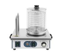 Machine à hot dog professionnelle avec 2 brochettes chauffantes et diamètre du panier de 189 mm, machine à hot dog en acier inoxydable pour chauffer des saucisses et réchauffer des petits pains à hot