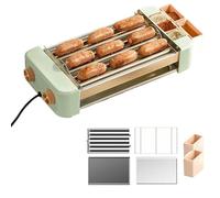 Machine à hot-dogs domestique,machine à rouleaux hot-dogs avec grille et boîte d'assaisonnement,contrôle de température 120-250°C, rotation à 360 °,for rouleaux saucisses petit-déjeuner(Green)