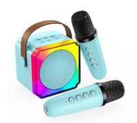 Machine à Karaoké avec 2 Microphone sans Fil pour Enfants par MMOBIEL - Enceinte Bluetooth Portable, 2 Microphone, Effets de Voix, Lumière LED - Micro Karaoke, Cadeau Fille, Garcon, Enfants 3+, Bleu