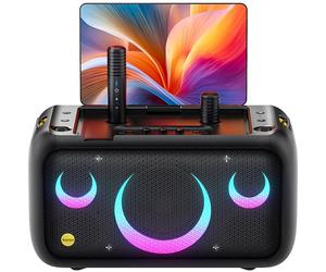 Machine à karaoké avec écran pour affichage des paroles, haut-parleur Bluetooth portable avec 2 microphones sans fil (intégré et charge automatique) pour adultes et enfants, système de sonorisation