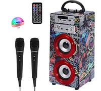 Machine à Karaoké Portable DYNASONIC avec 2 Micros, Enceinte Haut-Parleur Bluetooth, Designs Exclusifs, Lecteur USB/SD, Lumières, Cadeau pour Enfants (Modele 21 lumière)