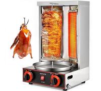 Machine à Kebab Gyros Professionnelle 2 BrûLeurs éLectriques Rotation à 360 ° Pour La Maison Avec PoignéEs Et Bac D'éGouttement D'Huile Noir Et Argenté