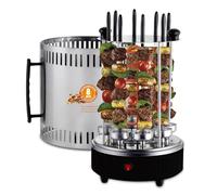 Machine à Kebab Verticale Électrique, Gril à Gyros sans Fumée 1200W, Rôtissoire avec 8 Brochettes Rotatives à 360°, Barbecue d'Intérieur Idéal pour Chawarma, Viandes et Légumes, Inox