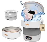 Machine à Laver Portable,15L Mini Laveuse-Sécheuse Automatique Pliable,Dortoir,Camping,Voyage,Chaussettes,Lingerie Machine a Laver Mini,Portable Washing Machine (Gris - blanc)