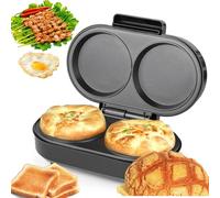 Machine à omelettes double, cuiseur à œufs 850 W, plaques à revêtement antiadhésif, presse à tarte électrique pour crêpes, œufs et sandwichs du petit déjeuner