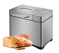 Machine à pain, en acier inoxydable, 650 W, entièrement automatique, 19 programmes, bac à ingrédients automatique, pour 500 g, 750 g et 1 000 g, argent