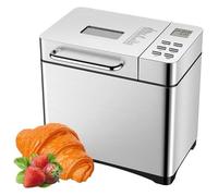 Machine à pain en acier inoxydable, machine à pain 17 en 1 2 LB avec distributeur de fruits secs, poêle en céramique antiadhésive et panneau tactile numérique, 3 tailles de pain