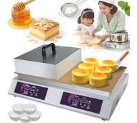 Machine à pancakes soufflés professionnelle, Machine à dorayaki électrique avec deux plaques antiadhésives en cuivre, Contrôle numérique de température 0-240℃ 220V, Plaque à muffins pour maison