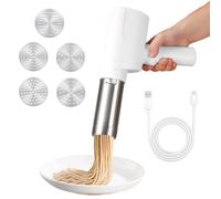 Machine à pâtes électrique portable manuelle, presse électrique portable de 2000 mAh, machine à pâtes automatique rechargeable avec 5 moules de presse pour nouilles faites maison/spaghetti/macaronis