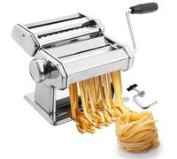 Machine à pâtes en acier inoxydable 2 en 1 | Rouleau à pâte et couteau à découper | 9 épaisseurs | Lasagnes, spaghettis, raviolis | Socle antidérapant, pince de table et accessoires