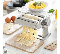 Machine à Pâtes Fraîches Manuelle, Laminoir Inox 3 Rouleaux, Épaisseur Réglable 8 Niveaux, Spaghettis Tagliatelles Lasagnes, 21×13,5×19,5 cm