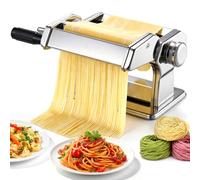 Machine à pâtes manuelle 3 en 1 en acier inoxydable, 9 réglages | Faites rouler des spaghettis frais, des tagliatelles, des feuilles de lasagne, des raviolis et des emballages de boulettes