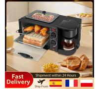 Machine à petit-déjeuner 3-en-1 : Cafetière américaine, Cuiseur, Plaque de cuisson Teppanyaki, Four à pizza, Poêle à œufs et à omelettes, Grille-pain 220V EU Plug