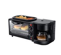 Machine à petit-déjeuner multifonction 3 en 1 avec mini grille-pain, four électrique, poêle à frire et machine à sandwich pour les repas du matin à la maison, essentiels de cuisine (Black )