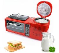 Machine à petit-déjeuner quatre en un avec four double, cuiseur vapeur électrique, poêle à frire électrique, commande par écran tactile, adaptée aux essentiels du petit-déjeuner en famille (Red )